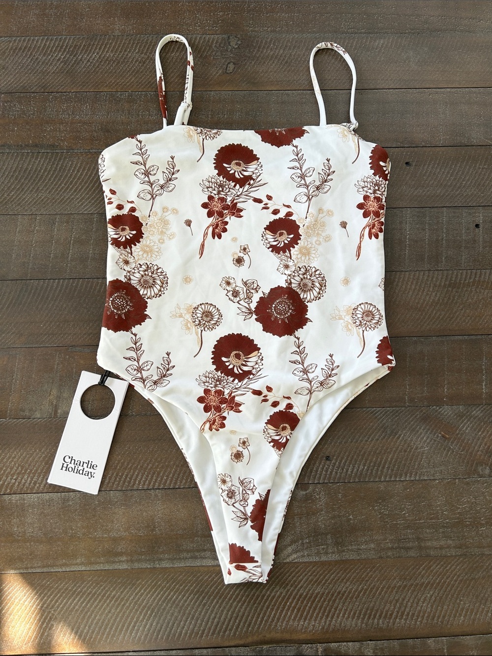 Charlie Holiday Cream One-Piece Swimsuit with Rust Floral Print